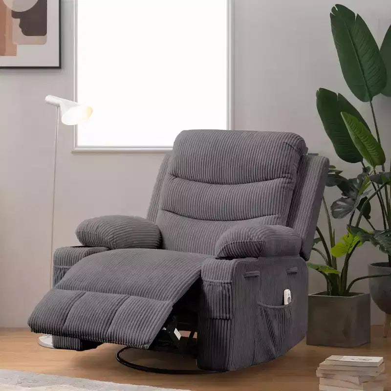 GustoWave Oversized Swivel Rocker Recliner Chair with Massage & Heat - Manual Fabric Lazy Boy Swivel Reclining Chair for Adults