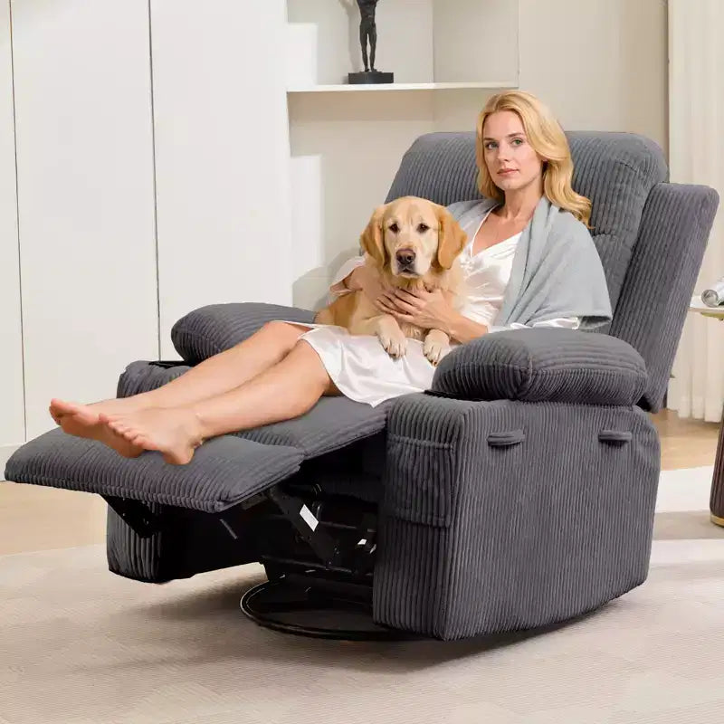 GustoWave Oversized Swivel Rocker Recliner Chair with Massage & Heat - Manual Fabric Lazy Boy Swivel Reclining Chair for Adults