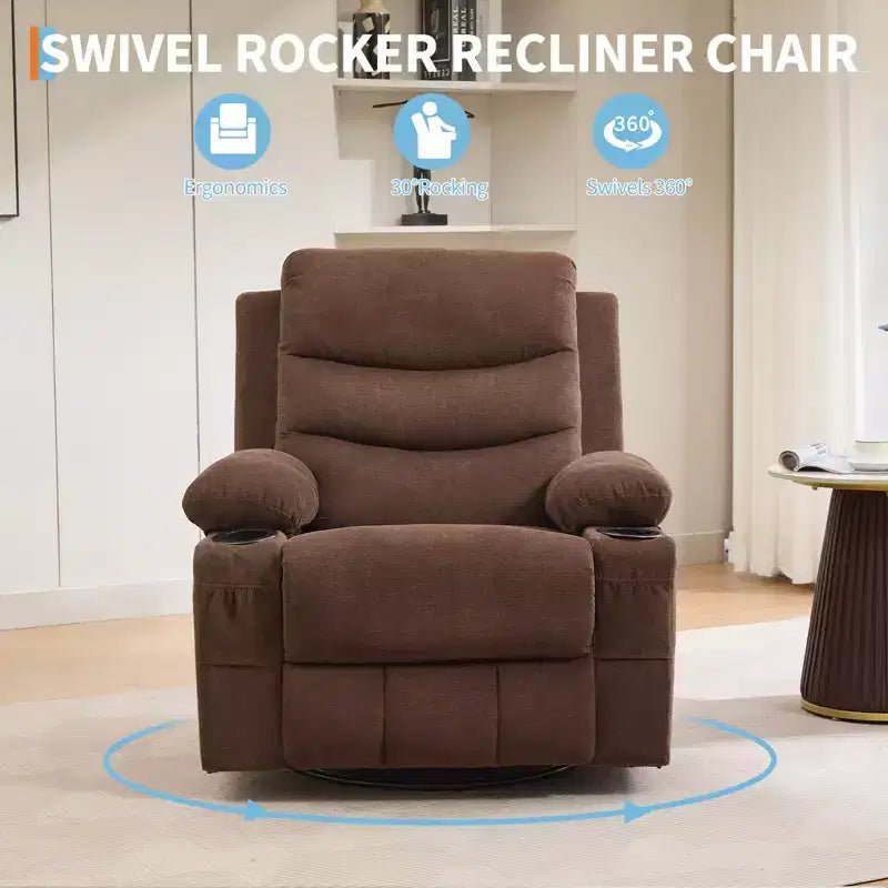 GustoWave Oversized Swivel Rocker Recliner Chair with Massage & Heat - Manual Fabric Lazy Boy Swivel Reclining Chair for Adults