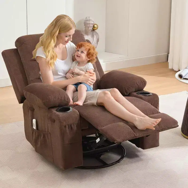 GustoWave Oversized Swivel Rocker Recliner Chair with Massage & Heat - Manual Fabric Lazy Boy Swivel Reclining Chair for Adults