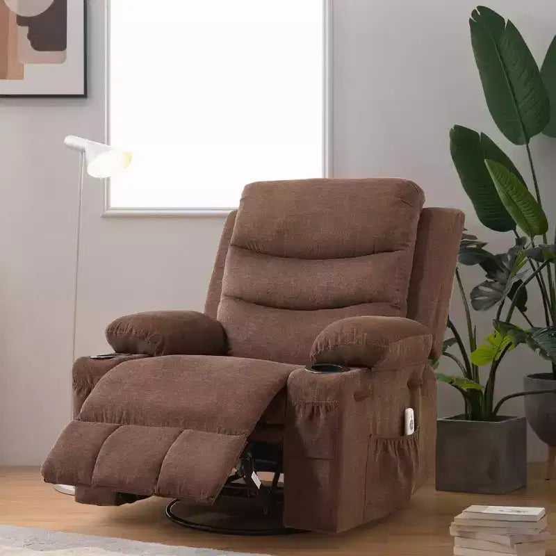 GustoWave Oversized Swivel Rocker Recliner Chair with Massage & Heat - Manual Fabric Lazy Boy Swivel Reclining Chair for Adults