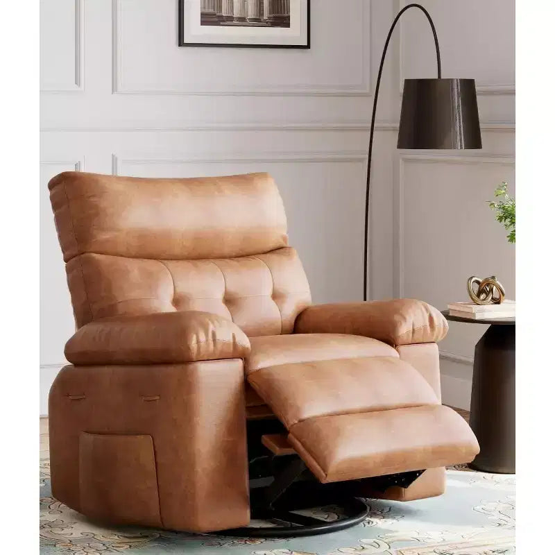Fauteuils inclinables surdimensionnés GustoWave avec chauffage et massage - Fauteuil inclinable paresseux pivotant à 360° pour adultes - Fauteuil à bascule manuel