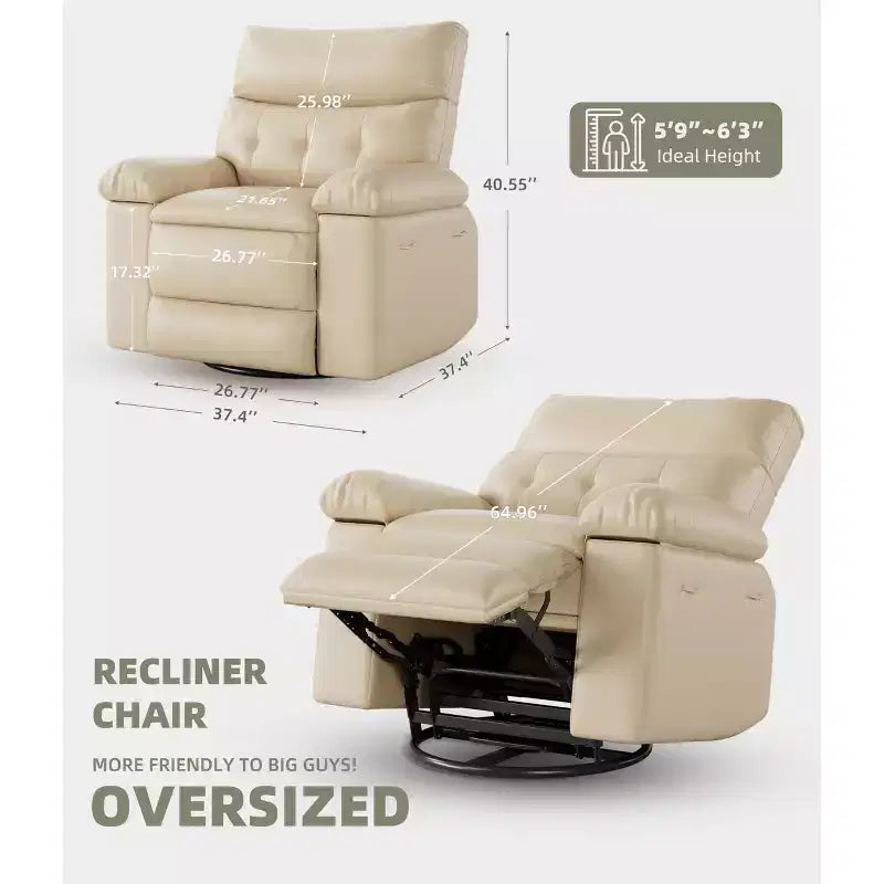 Fauteuils inclinables surdimensionnés GustoWave avec chauffage et massage - Fauteuil inclinable paresseux pivotant à 360° pour adultes - Fauteuil à bascule manuel