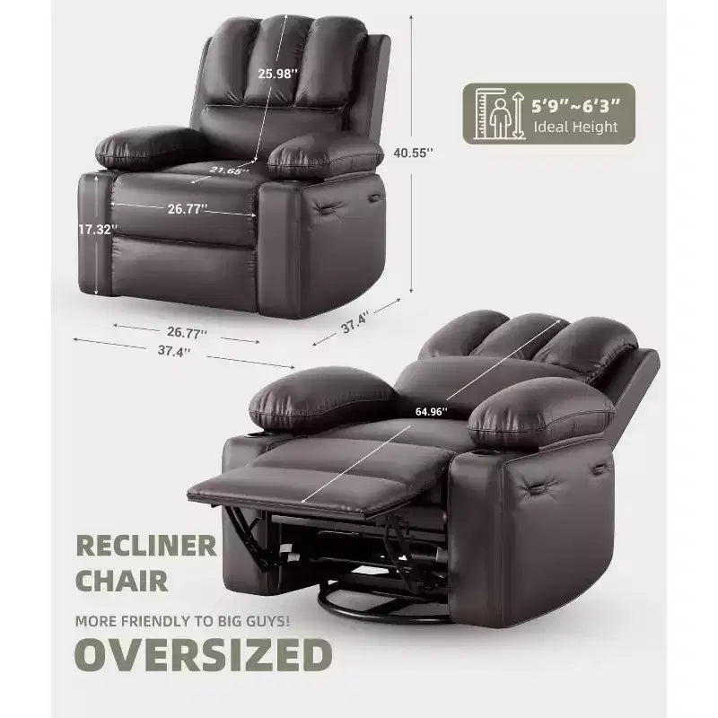 Fauteuils inclinables surdimensionnés GustoWave avec chauffage et massage - Fauteuil inclinable paresseux pivotant à 360° pour adultes - Fauteuil à bascule manuel
