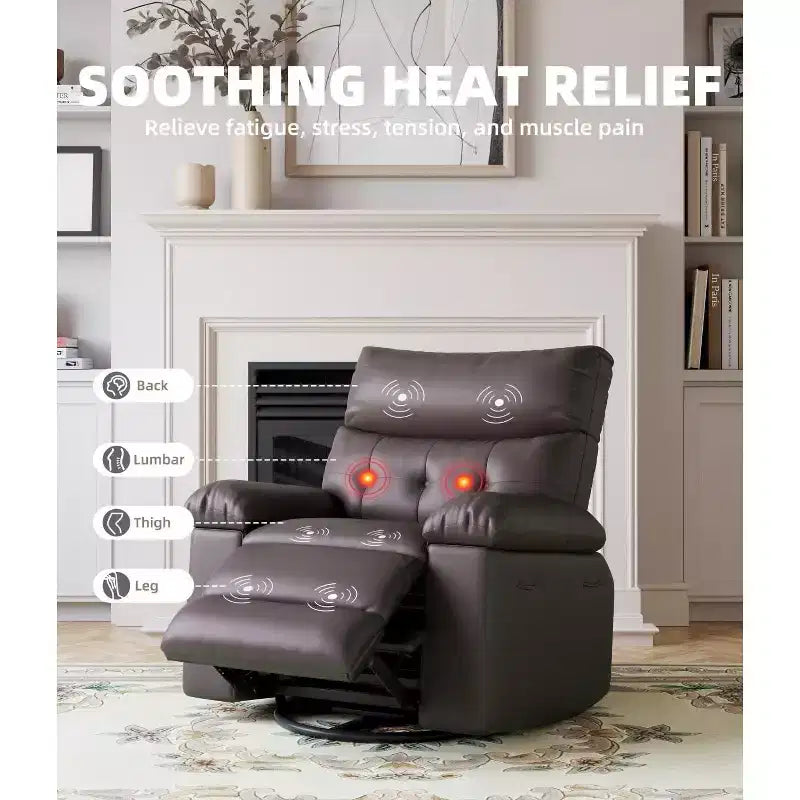 Fauteuils inclinables surdimensionnés GustoWave avec chauffage et massage - Fauteuil inclinable paresseux pivotant à 360° pour adultes - Fauteuil à bascule manuel