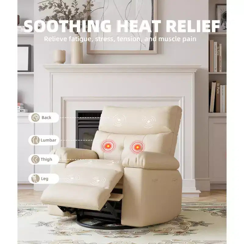 Fauteuils inclinables surdimensionnés GustoWave avec chauffage et massage - Fauteuil inclinable paresseux pivotant à 360° pour adultes - Fauteuil à bascule manuel
