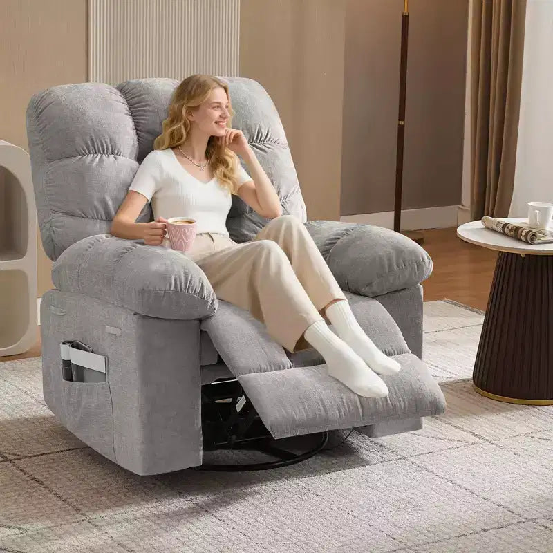 GustoWave Oversized Swivel Rocker Recliner with Massage & Heat, Rocking Recliner Chair with Side Pocket for Adult, 21.4'' Seat Width