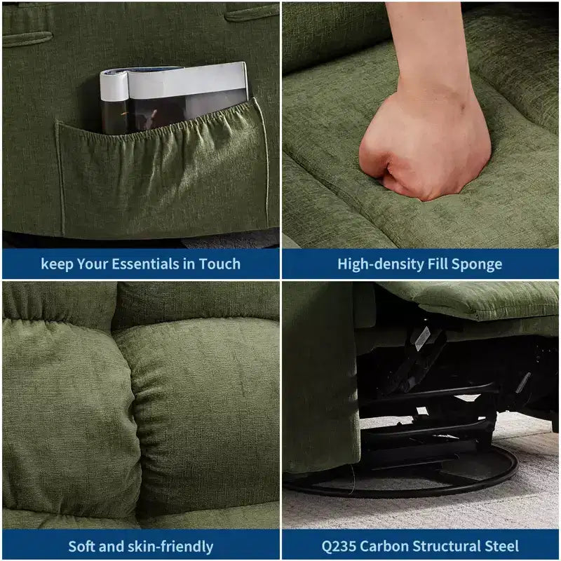 GustoWave Oversized Swivel Rocker Recliner with Massage & Heat, Rocking Recliner Chair with Side Pocket for Adult, 21.4'' Seat Width