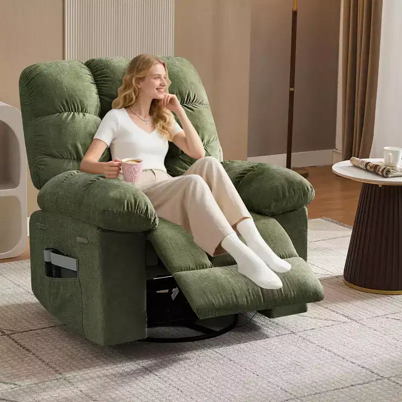 GustoWave Oversized Swivel Rocker Recliner with Massage & Heat, Rocking Recliner Chair with Side Pocket for Adult, 21.4'' Seat Width