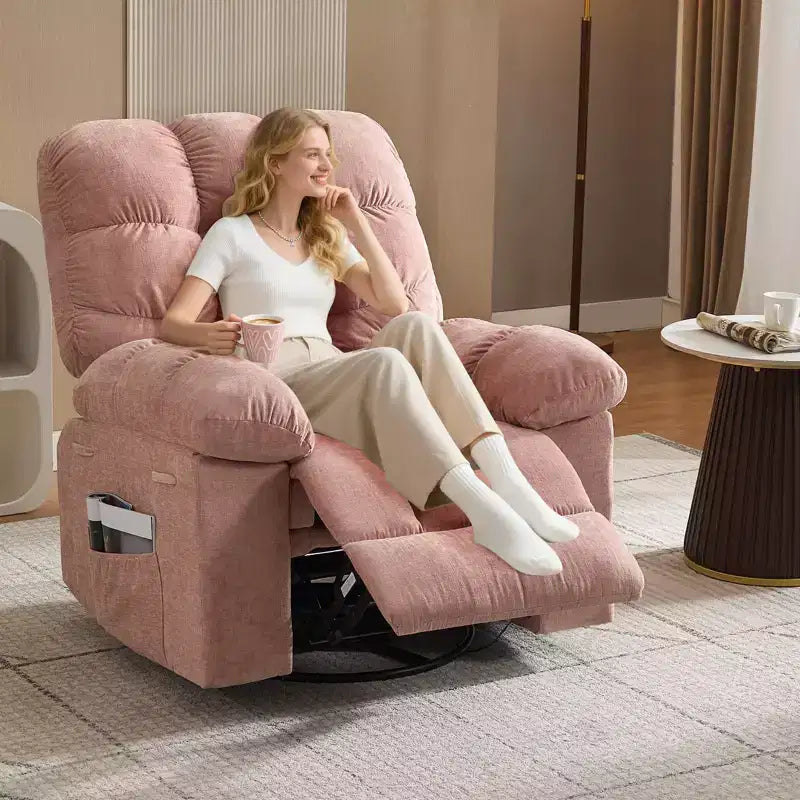 GustoWave Oversized Swivel Rocker Recliner with Massage & Heat, Rocking Recliner Chair with Side Pocket for Adult, 21.4'' Seat Width