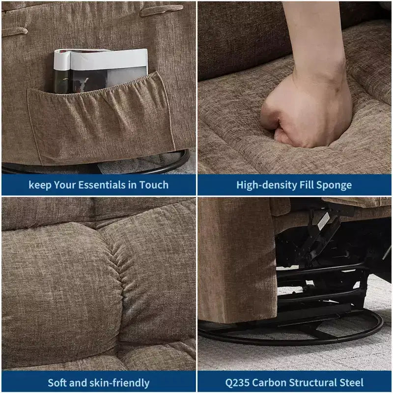 GustoWave Oversized Swivel Rocker Recliner with Massage & Heat, Rocking Recliner Chair with Side Pocket for Adult, 21.4'' Seat Width