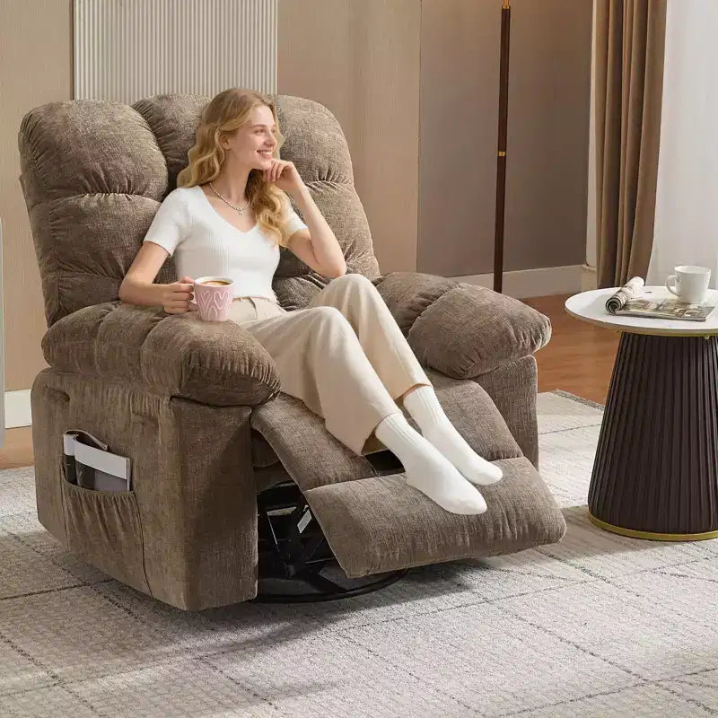 GustoWave Oversized Swivel Rocker Recliner with Massage & Heat, Rocking Recliner Chair with Side Pocket for Adult, 21.4'' Seat Width
