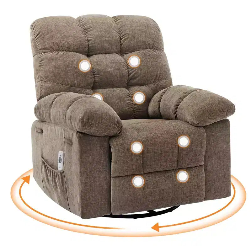 GustoWave Oversized Swivel Rocker Recliner with Massage & Heat, Rocking Recliner Chair with Side Pocket for Adult, 21.4'' Seat Width