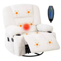 Oversized Swivel Rocker Recliner with Soothing Massage & Lumbar Warmth, Manual Reclining Chair with Cup Holders, Chenille/PU Fabric