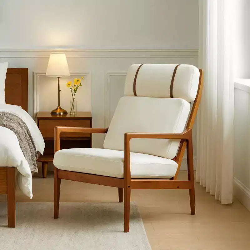 Fauteuil d'appoint moderne du milieu du siècle Homy Casa avec cadre en bois massif et coussins rembourrés, pour salon ou coin lecture, beige
