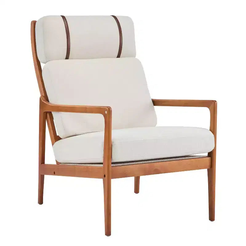Fauteuil d'appoint moderne du milieu du siècle Homy Casa avec cadre en bois massif et coussins rembourrés, pour salon ou coin lecture, beige