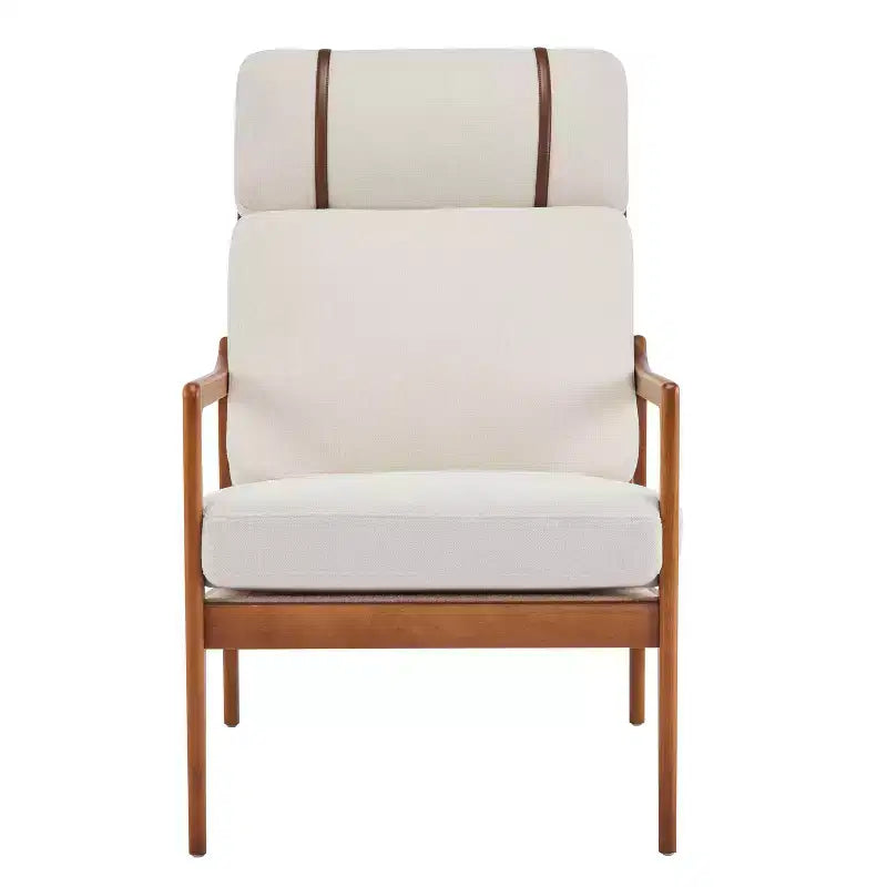 Fauteuil d'appoint moderne du milieu du siècle Homy Casa avec cadre en bois massif et coussins rembourrés, pour salon ou coin lecture, beige