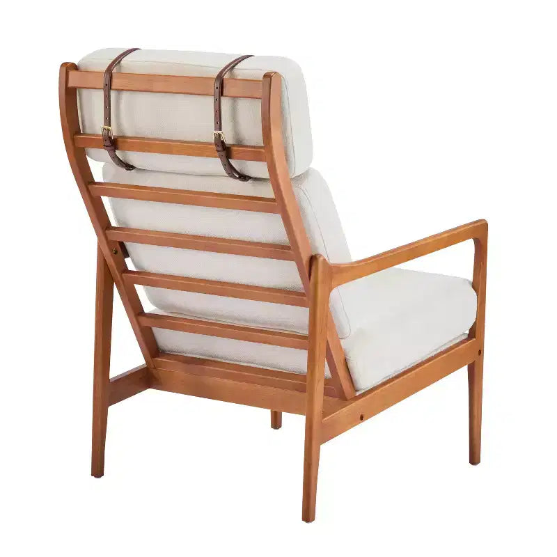 Fauteuil d'appoint moderne du milieu du siècle Homy Casa avec cadre en bois massif et coussins rembourrés, pour salon ou coin lecture, beige