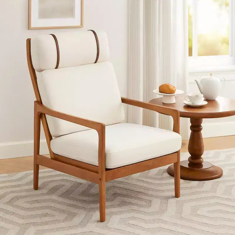 Fauteuil d'appoint moderne du milieu du siècle Homy Casa avec cadre en bois massif et coussins rembourrés, pour salon ou coin lecture, beige