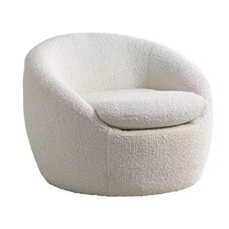 Fauteuil d'appoint pivotant Homy Casa Modern Boucle avec base 360° et assise rembourrée, pour salon ou chambre à coucher, Blanc