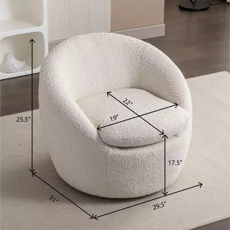 Fauteuil d'appoint pivotant Homy Casa Modern Boucle avec base 360° et assise rembourrée, pour salon ou chambre à coucher, Blanc