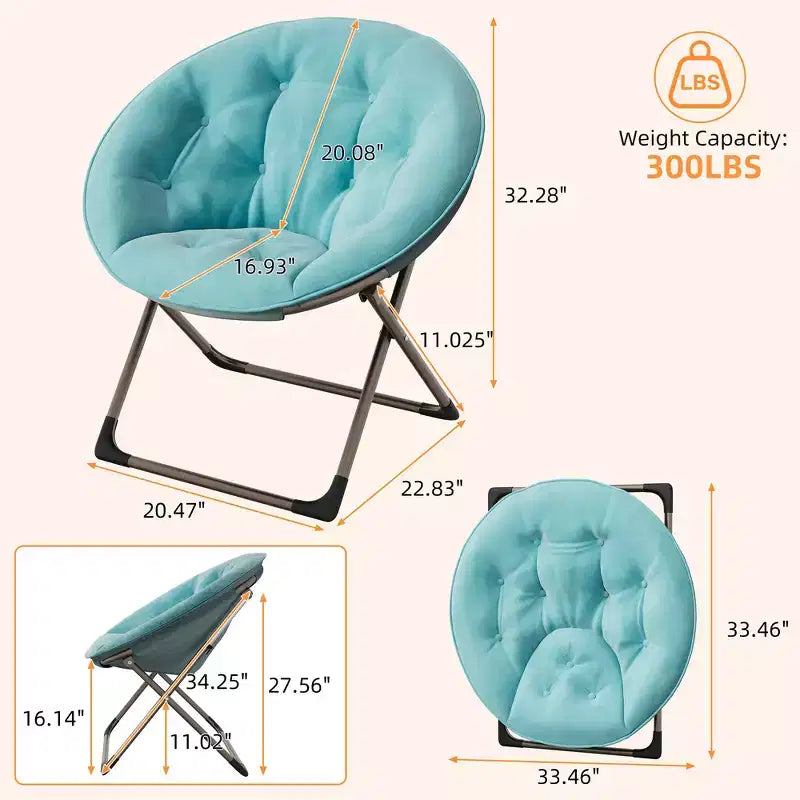 Fauteuils soucoupe confortables, fauteuil de lecture pliant, fauteuil de salon douillet en fausse fourrure avec siège rembourré épais et doux et cadre en métal, style moderne pour la maison