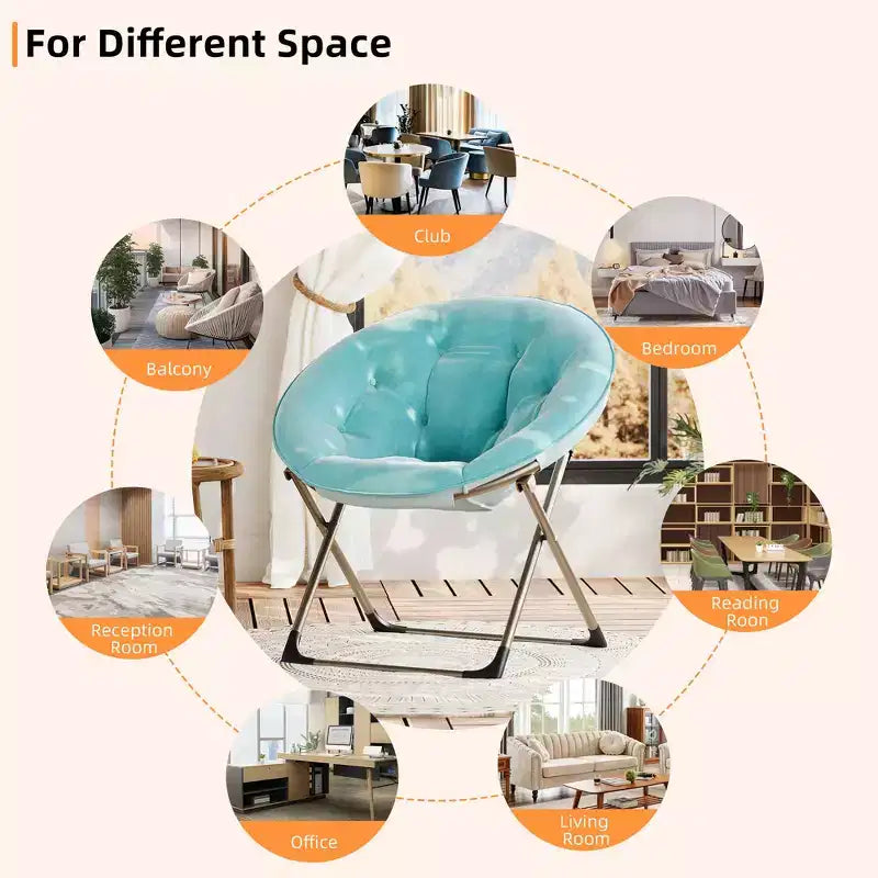 Fauteuils soucoupe confortables, fauteuil de lecture pliant, fauteuil de salon douillet en fausse fourrure avec siège rembourré épais et doux et cadre en métal, style moderne pour la maison
