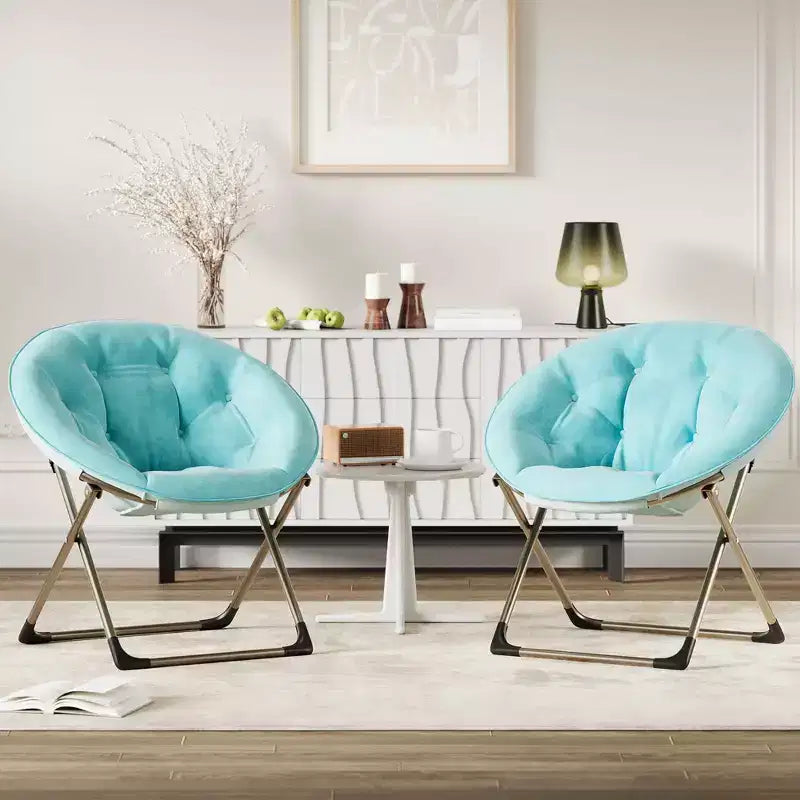 Fauteuils soucoupe confortables, fauteuil de lecture pliant, fauteuil de salon douillet en fausse fourrure avec siège rembourré épais et doux et cadre en métal, style moderne pour la maison