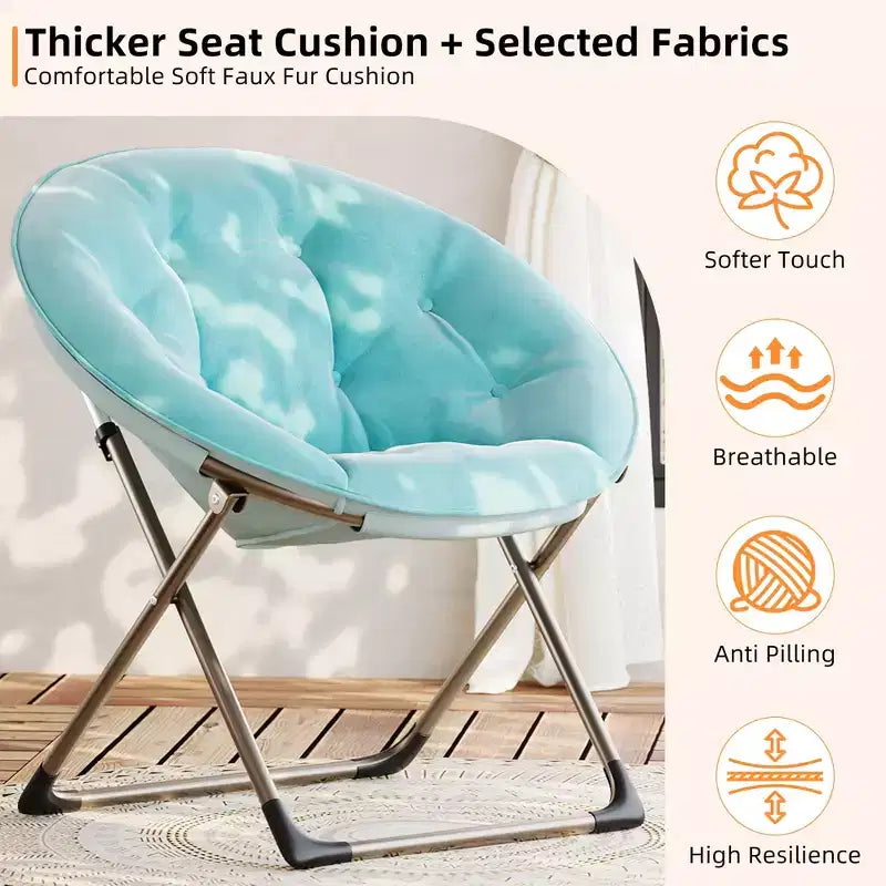Fauteuils soucoupe confortables, fauteuil de lecture pliant, fauteuil de salon douillet en fausse fourrure avec siège rembourré épais et doux et cadre en métal, style moderne pour la maison