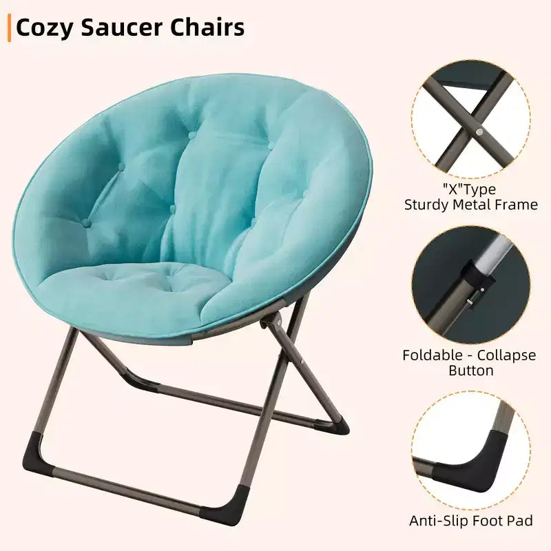 Fauteuils soucoupe confortables, fauteuil de lecture pliant, fauteuil de salon douillet en fausse fourrure avec siège rembourré épais et doux et cadre en métal, style moderne pour la maison