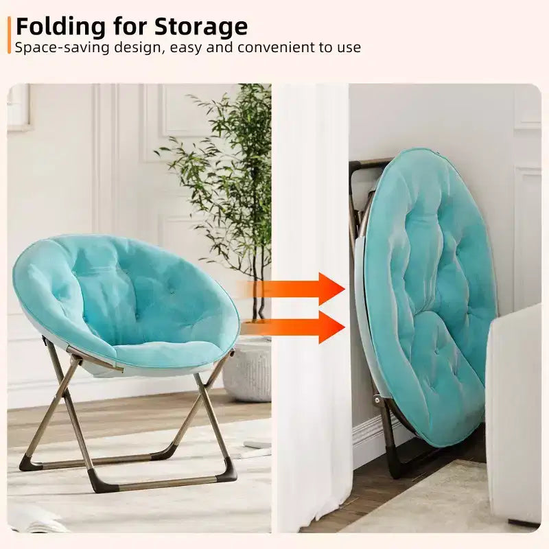 Fauteuils soucoupe confortables, fauteuil de lecture pliant, fauteuil de salon douillet en fausse fourrure avec siège rembourré épais et doux et cadre en métal, style moderne pour la maison