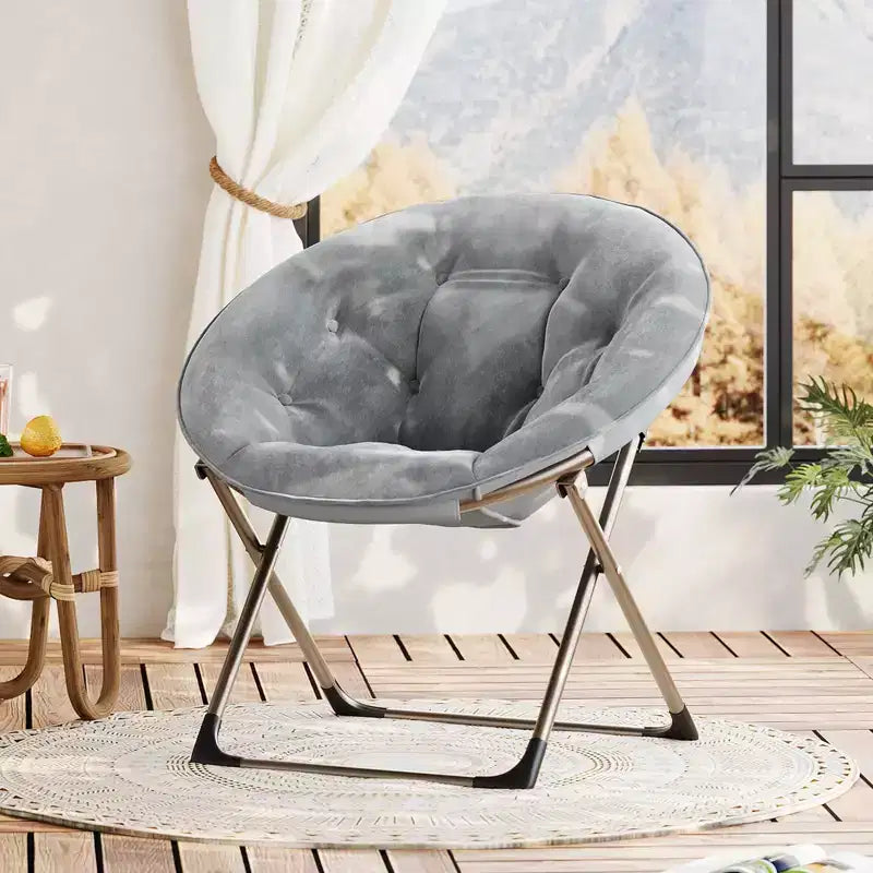 Fauteuils soucoupe confortables, fauteuil de lecture pliant, fauteuil de salon douillet en fausse fourrure avec siège rembourré épais et doux et cadre en métal, style moderne pour la maison
