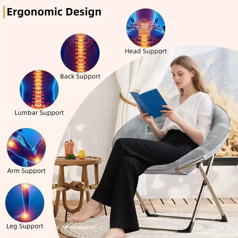 Fauteuils soucoupe confortables, fauteuil de lecture pliant, fauteuil de salon douillet en fausse fourrure avec siège rembourré épais et doux et cadre en métal, style moderne pour la maison