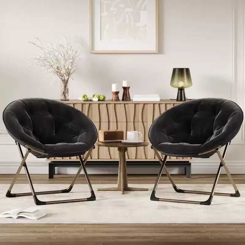 Fauteuils soucoupe confortables, fauteuil de lecture pliant, fauteuil de salon douillet en fausse fourrure avec siège rembourré épais et doux et cadre en métal, style moderne pour la maison
