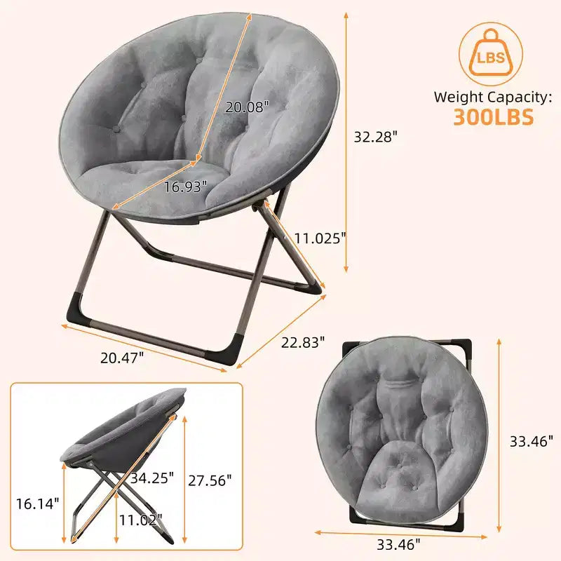 Fauteuils soucoupe confortables, fauteuil de lecture pliant, fauteuil de salon douillet en fausse fourrure avec siège rembourré épais et doux et cadre en métal, style moderne pour la maison