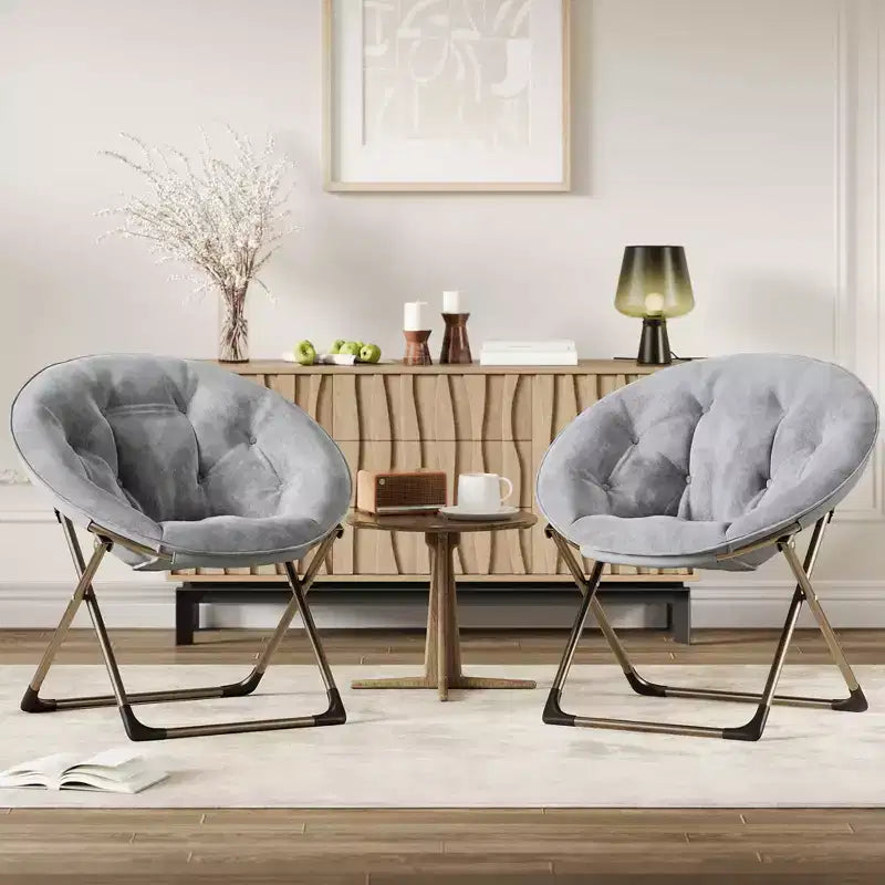 Fauteuils soucoupe confortables, fauteuil de lecture pliant, fauteuil de salon douillet en fausse fourrure avec siège rembourré épais et doux et cadre en métal, style moderne pour la maison