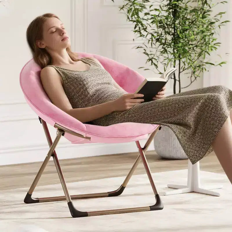 Fauteuils soucoupe confortables, fauteuil de lecture pliant, fauteuil de salon douillet en fausse fourrure avec siège rembourré épais et doux et cadre en métal, style moderne pour la maison