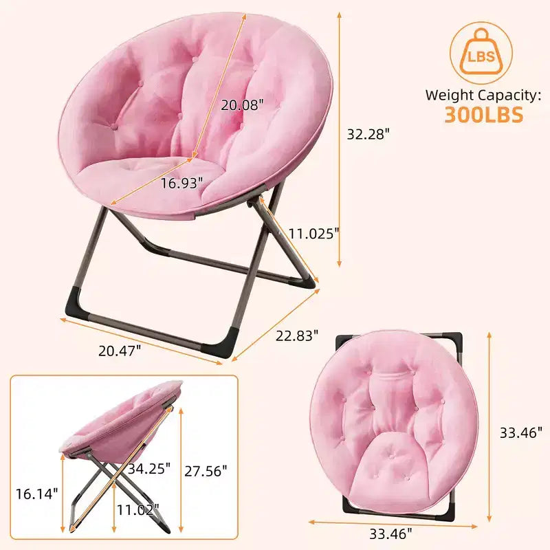 Fauteuils soucoupe confortables, fauteuil de lecture pliant, fauteuil de salon douillet en fausse fourrure avec siège rembourré épais et doux et cadre en métal, style moderne pour la maison