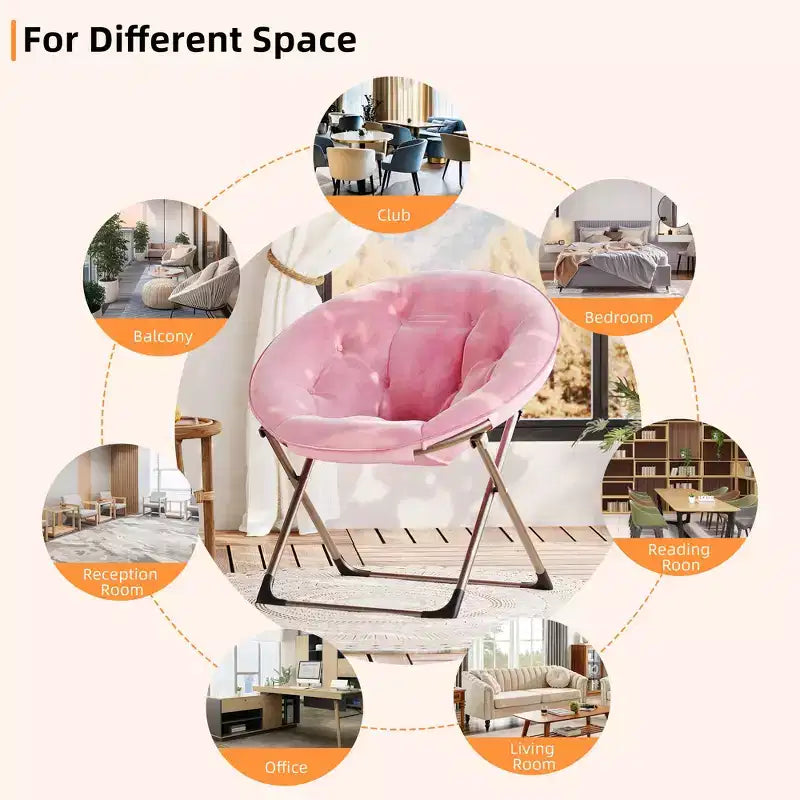 Fauteuils soucoupe confortables, fauteuil de lecture pliant, fauteuil de salon douillet en fausse fourrure avec siège rembourré épais et doux et cadre en métal, style moderne pour la maison