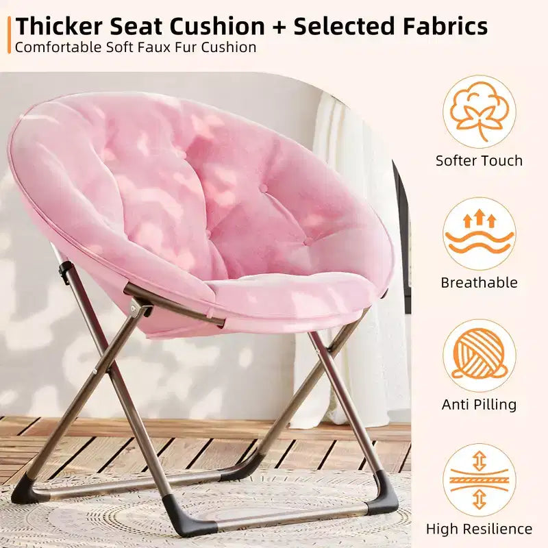 Fauteuils soucoupe confortables, fauteuil de lecture pliant, fauteuil de salon douillet en fausse fourrure avec siège rembourré épais et doux et cadre en métal, style moderne pour la maison