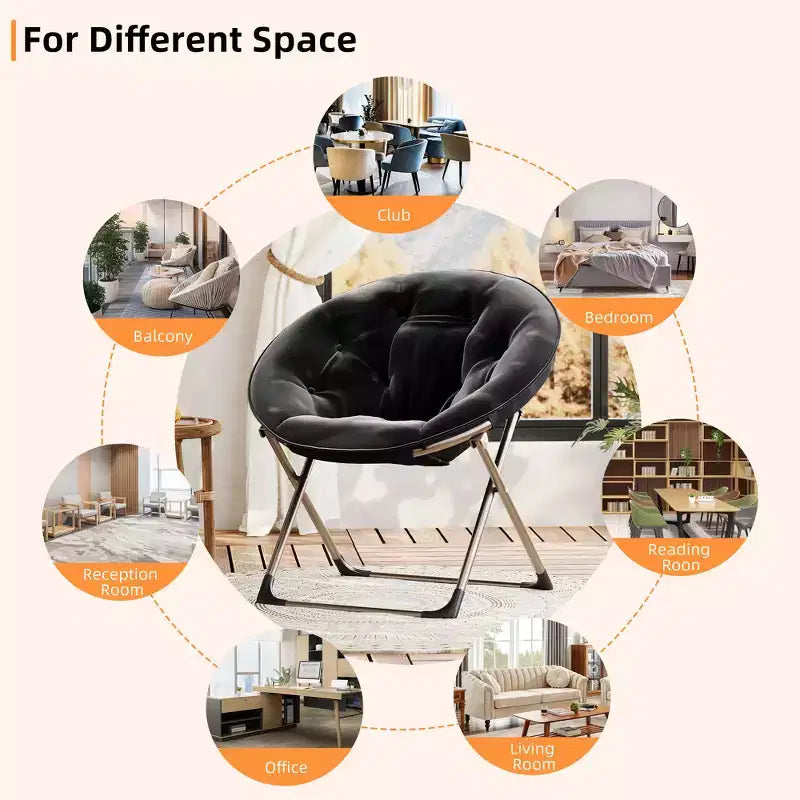 Fauteuils soucoupe confortables, fauteuil de lecture pliant, fauteuil de salon douillet en fausse fourrure avec siège rembourré épais et doux et cadre en métal, style moderne pour la maison
