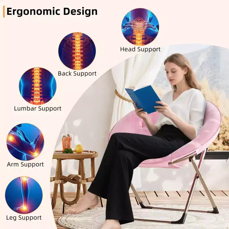 Fauteuils soucoupe confortables, fauteuil de lecture pliant, fauteuil de salon douillet en fausse fourrure avec siège rembourré épais et doux et cadre en métal, style moderne pour la maison