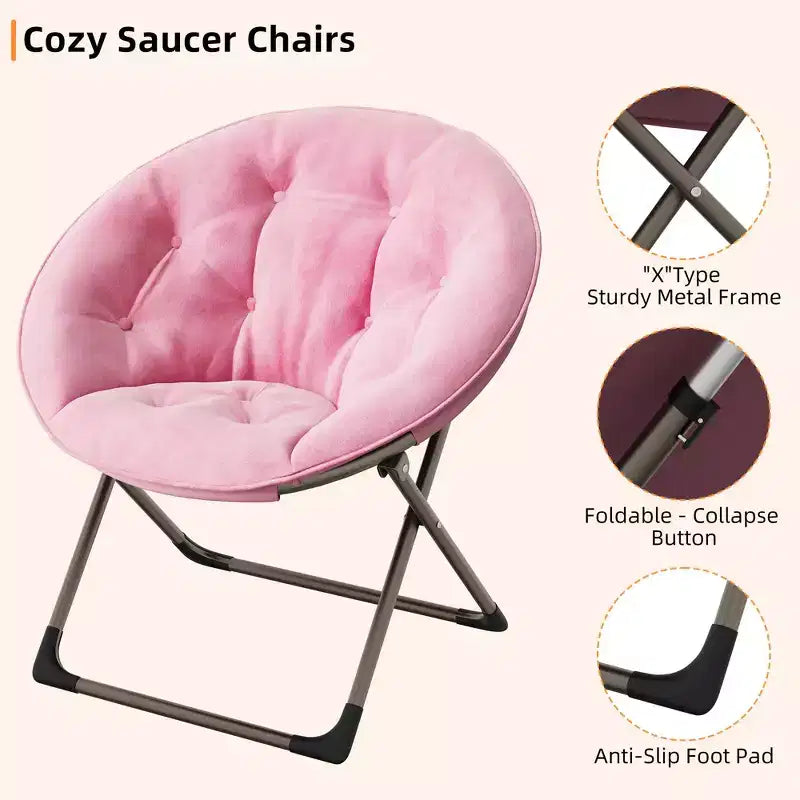 Fauteuils soucoupe confortables, fauteuil de lecture pliant, fauteuil de salon douillet en fausse fourrure avec siège rembourré épais et doux et cadre en métal, style moderne pour la maison