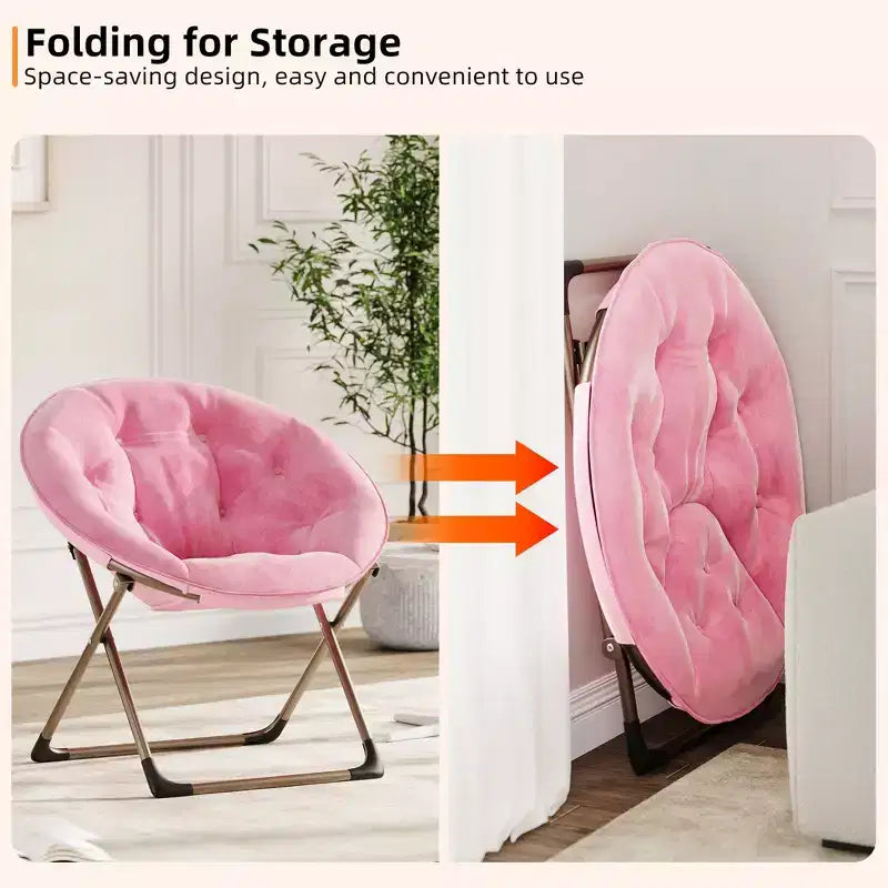 Fauteuils soucoupe confortables, fauteuil de lecture pliant, fauteuil de salon douillet en fausse fourrure avec siège rembourré épais et doux et cadre en métal, style moderne pour la maison