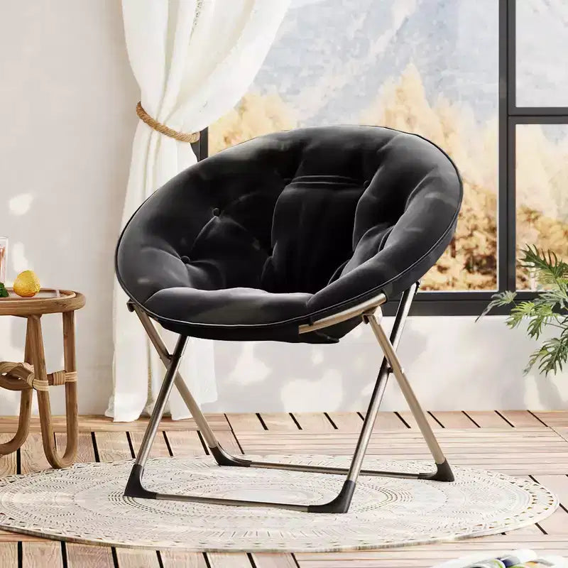 Fauteuils soucoupe confortables, fauteuil de lecture pliant, fauteuil de salon douillet en fausse fourrure avec siège rembourré épais et doux et cadre en métal, style moderne pour la maison