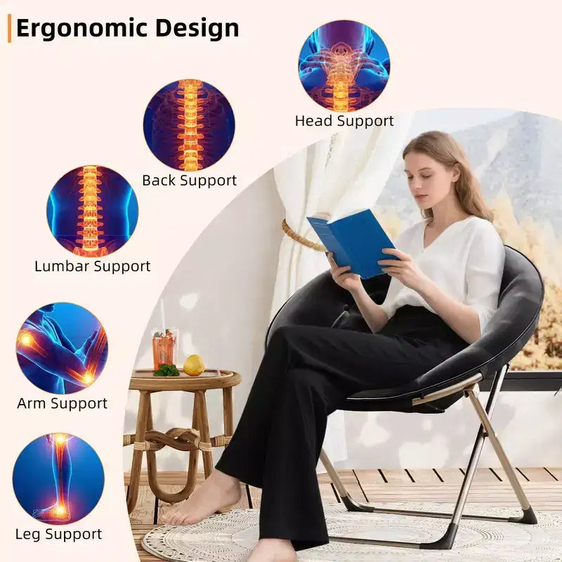 Fauteuils soucoupe confortables, fauteuil de lecture pliant, fauteuil de salon douillet en fausse fourrure avec siège rembourré épais et doux et cadre en métal, style moderne pour la maison