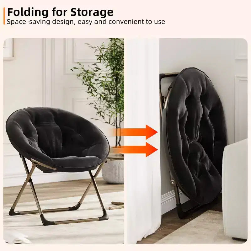 Fauteuils soucoupe confortables, fauteuil de lecture pliant, fauteuil de salon douillet en fausse fourrure avec siège rembourré épais et doux et cadre en métal, style moderne pour la maison