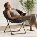 Comfy Saucer Chairs, Folding Reading Lounge Chair, Cozy Faux Fur Living Room Chair with Soft Thick Padded Seat Metal Frame, Modern Style Home