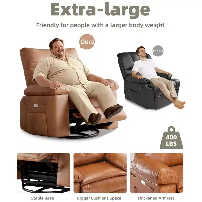 Fauteuil inclinable, pivotant et berçant extra-large GustoWave pour adultes, canapé inclinable massant, fauteuil de nurserie rembourré et inclinable