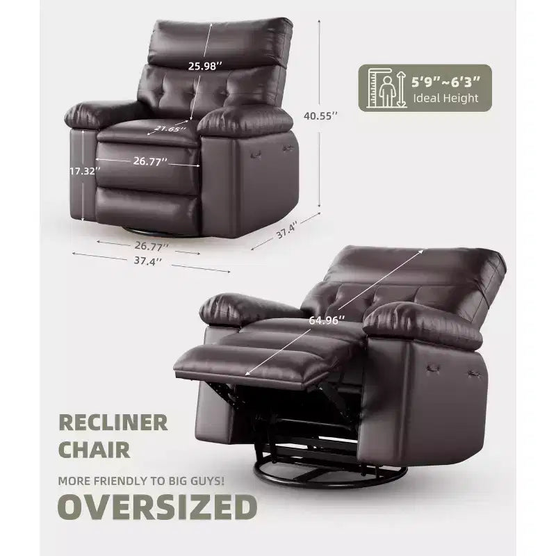 Fauteuil inclinable, pivotant et berçant extra-large GustoWave pour adultes, canapé inclinable massant, fauteuil de nurserie rembourré et inclinable